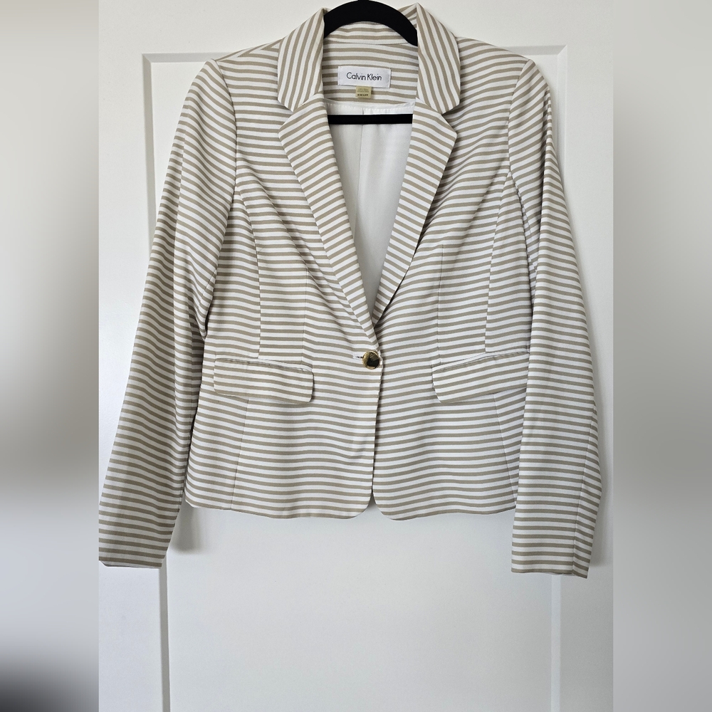 CALVIN KLEIN BEIGE STRIPED BLAZER